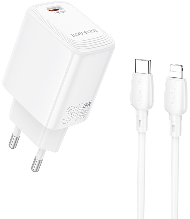 Сетевое зарядное устройство BOROFONE BN28 Fuente single port PD30W charger set C to iP EU White (6941991120305)