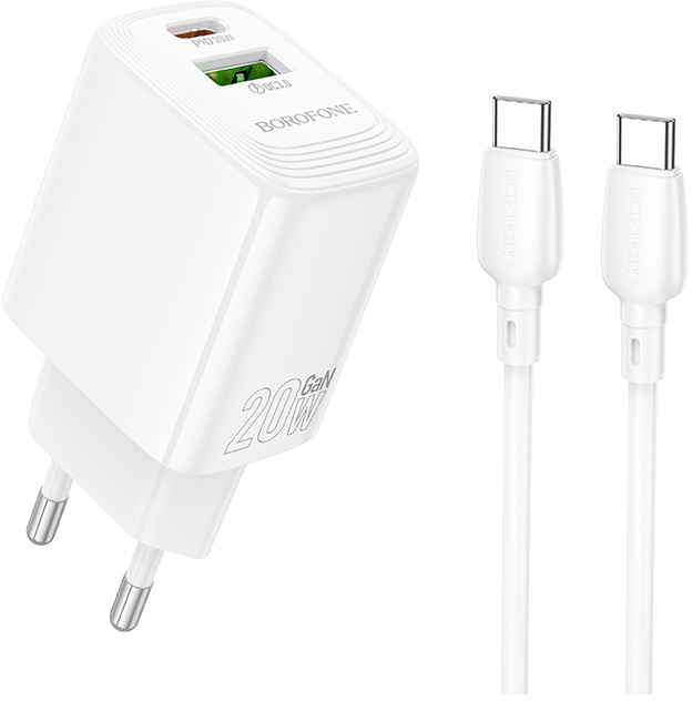 Сетевое зарядное устройство BOROFONE BN27 Fuente PD20W+QC3.0 charger set C to C EU White (6941991120282)