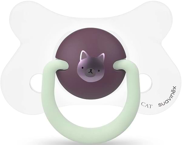 Фото - Анатомiчна пустушка Suavinex фізіологічна (набір 2 шт), 18+ місяців, нічна, фіолетовий кошеня (307013)