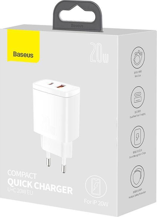 Фото - Мережевий зарядний пристрій Baseus Compact Quick Charger U+C 20W EU White (CCXJ-B02)