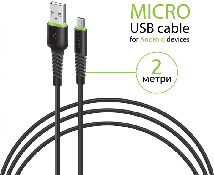 Фото - Кабель синхронізації даних Intaleo CBFLEXM2 Micro USB 2м Black (1283126521430)