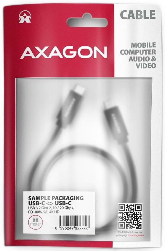 Фото - Кабель синхронізації даних AXAGON USB-C 3.2 Gen 2, 1m, PD 100W, 5A, 4K HD,Black (BUCM32-CM10AB)