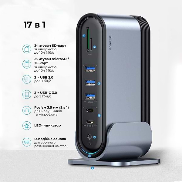 Фото - Хаб USB Baseus UnionJoy 17-Port Triple-Display Docking Station Space Grey (B00532304811-00)