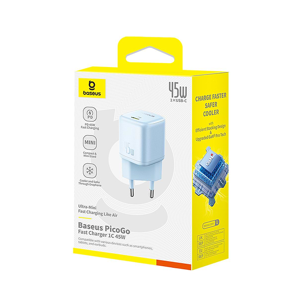 Фото - Мережевий зарядний пристрій Baseus PicoGo GaN Fast Charger 1C 45W EU Galaxy Blue (P10176800313-00)