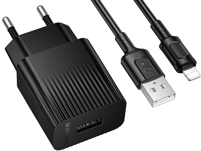 Сетевое зарядное устройство BOROFONE BAS71A Source single-port charger set(iP) Black (6941991122576)