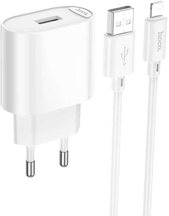 Сетевое зарядное устройство HOCO C109A(10.5W) Fighter single port charger set(iP) White (6942007656597)