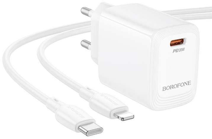 Сетевое зарядное устройство BOROFONE BN26 Fuente single-port PD20W charger set C to iP EU White (6941991120244)