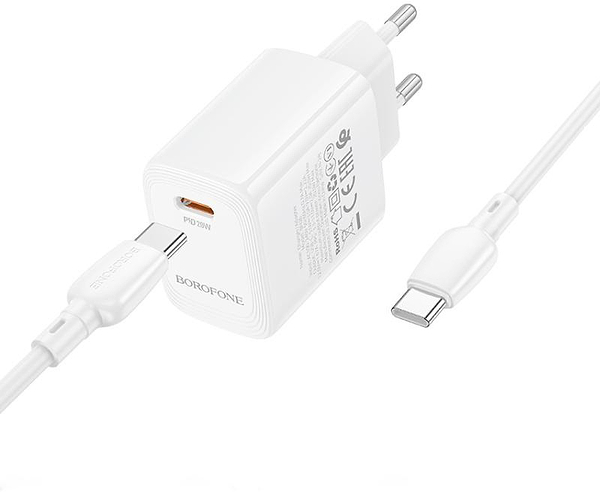 Фото - Сетевое зарядное устройство BOROFONE BN26 Fuente single-port PD20W charger set C to C EU White (6941991120251)
