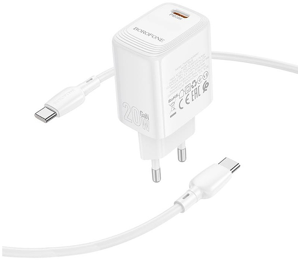 Фото - Сетевое зарядное устройство BOROFONE BN26 Fuente single-port PD20W charger set C to C EU White (6941991120251)