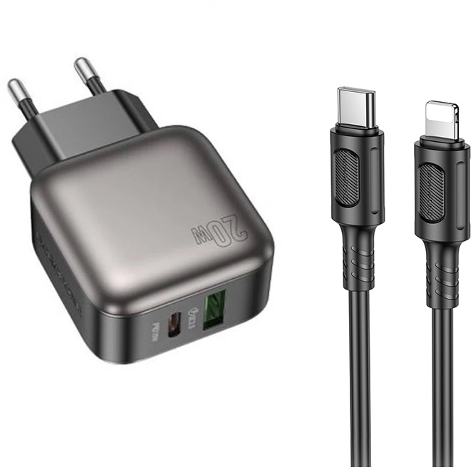 Сетевое зарядное устройство BOROFONE BAS54A Absolute PD20W+QC3.0 charger set C to iP EU Black (6941991116216)