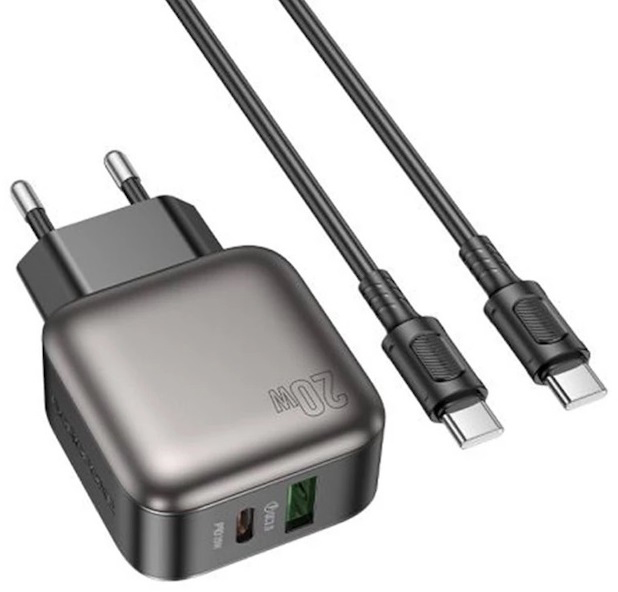 Сетевое зарядное устройство BOROFONE BAS54A Absolute PD20W+QC3.0 charger set C to C EU Black (6941991116223)