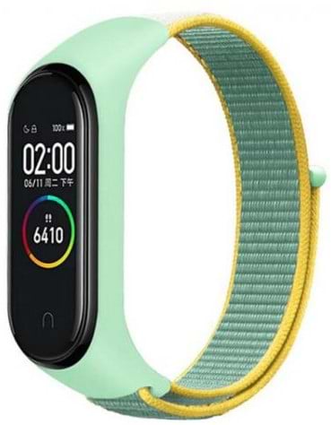 Ремешок для фитнес-браслета BeCover Nylon Style for Xiaomi Mi Smart Band 7 Green-Yellow (707660) - Фото 1