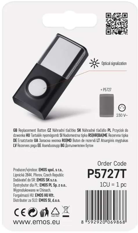 Фото - Бездротовий дверний дзвінок EMOS Кнопка P5727T 150м IP44 1хCR2032