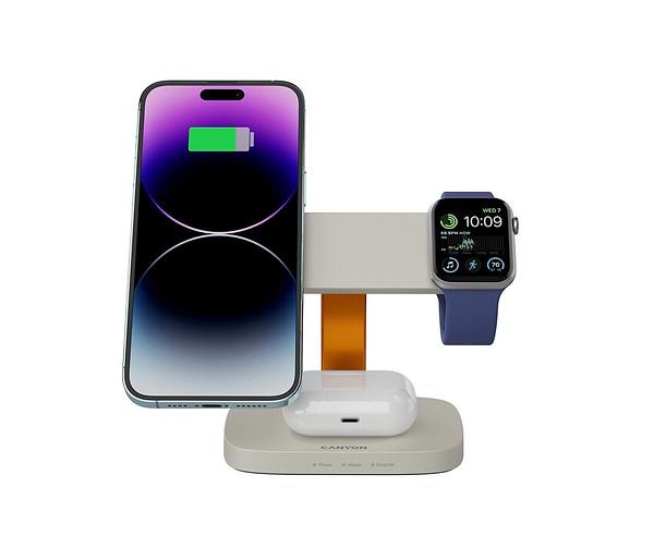 Фото - Беспроводное зарядное устройство Canyon Hexagon WCS-310 QI 3 in 1 Light Grey Orange (CNS-WCS310LGOR)