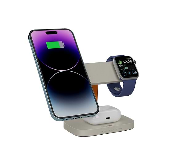 Фото - Беспроводное зарядное устройство Canyon Hexagon WCS-310 QI 3 in 1 Light Grey Orange (CNS-WCS310LGOR)