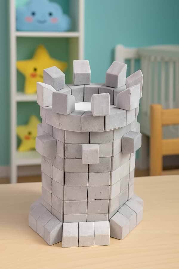 Фото - Конструктор з природних матеріалів Strateg BLOCKY Кругла башта  (31024)