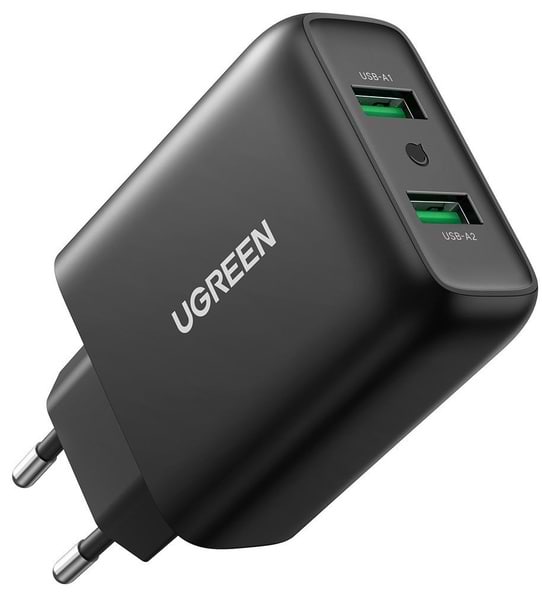 Фото - Мережевий зарядний пристрій UGREEN CD161 36W 2xUSB QC 3.0 Charger Black (10216)