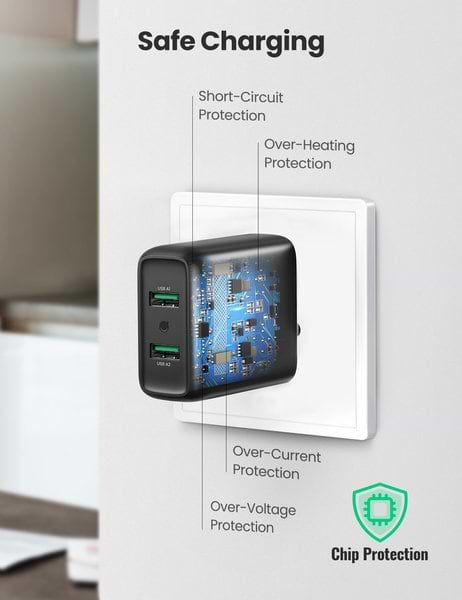 Фото - Мережевий зарядний пристрій UGREEN CD161 36W 2xUSB QC 3.0 Charger Black (10216)