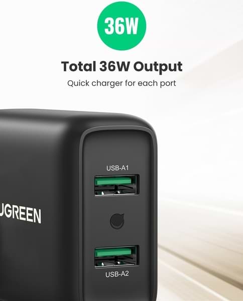 Фото - Мережевий зарядний пристрій UGREEN CD161 36W 2xUSB QC 3.0 Charger Black (10216)