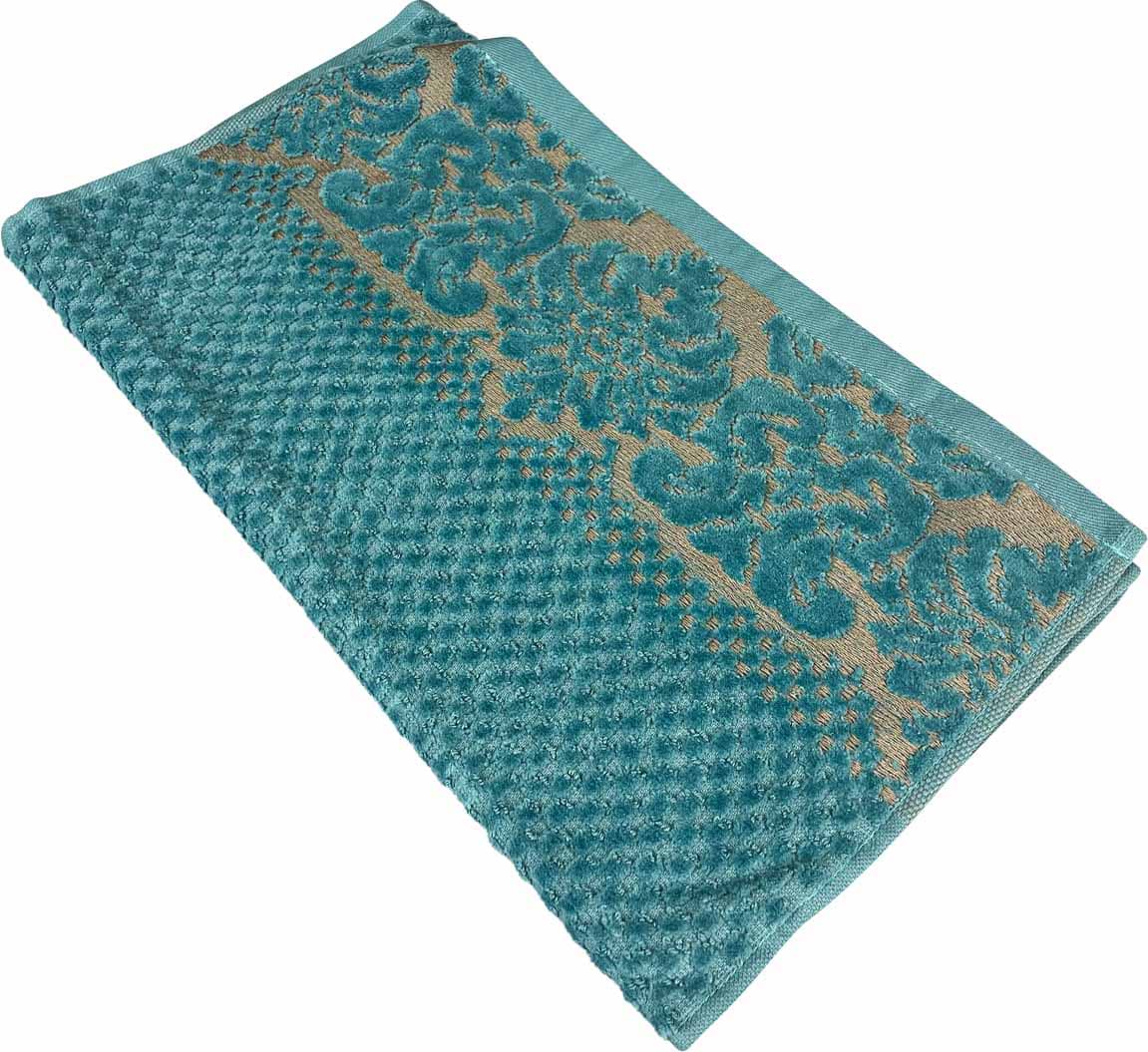 Рушник для обличчя GM Textile Дамаск смарагдовий махровий велюр 50х90 - Фото 1