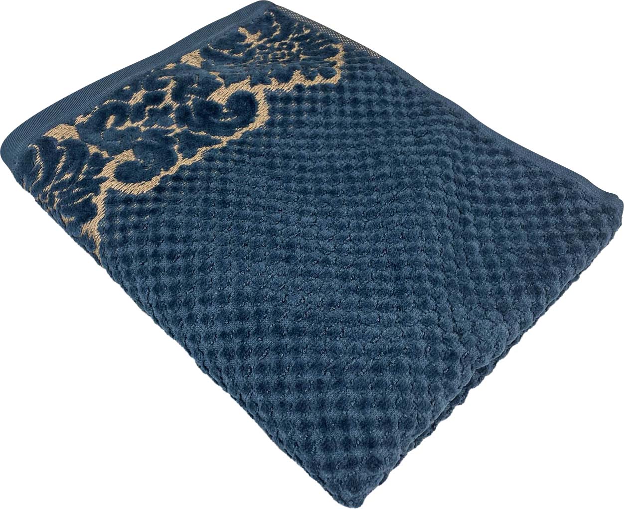 Рушник банний GM Textile Дамаск темно-синій махровий велюр 70х140 - Фото 1