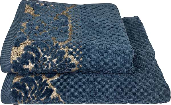 Фото - Рушник банний GM Textile Дамаск темно-синій махровий велюр 70х140