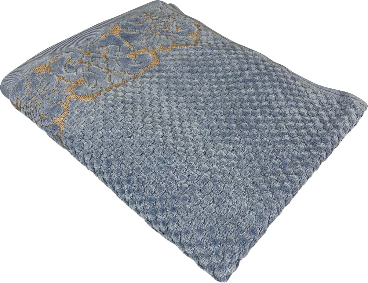 Полотенце банное GM Textile Дамаск синее махровое велюр 70х140 - Фото 1