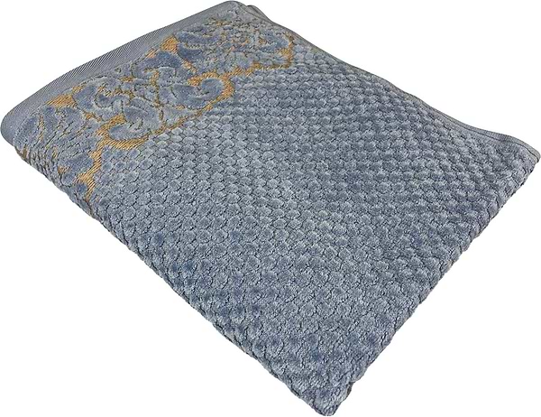 Фото - Полотенце банное GM Textile Дамаск синее махровое велюр 70х140