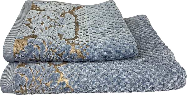Фото - Рушник для обличчя GM Textile Дамаск синій махровий велюр 50х90