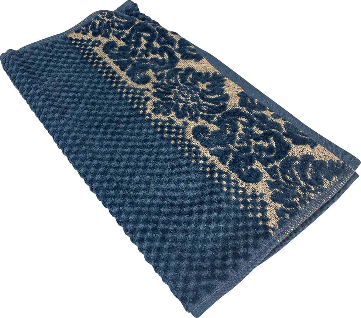 Рушник для обличчя GM Textile Дамаск темно-синій махровий велюр 50х90 - Фото 1