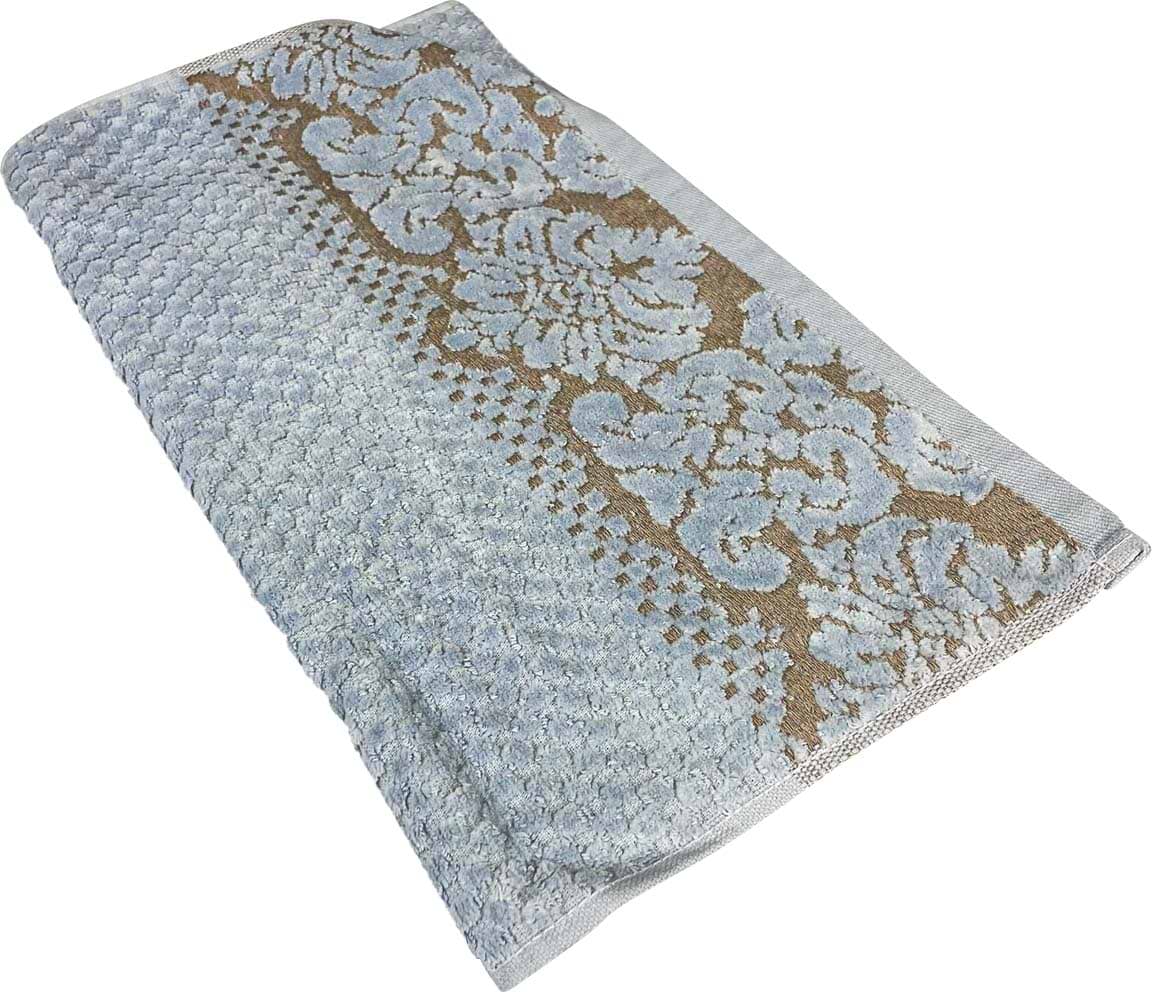 Рушник для обличчя GM Textile Дамаск блакитний махровий велюр 50х90 - Фото 1