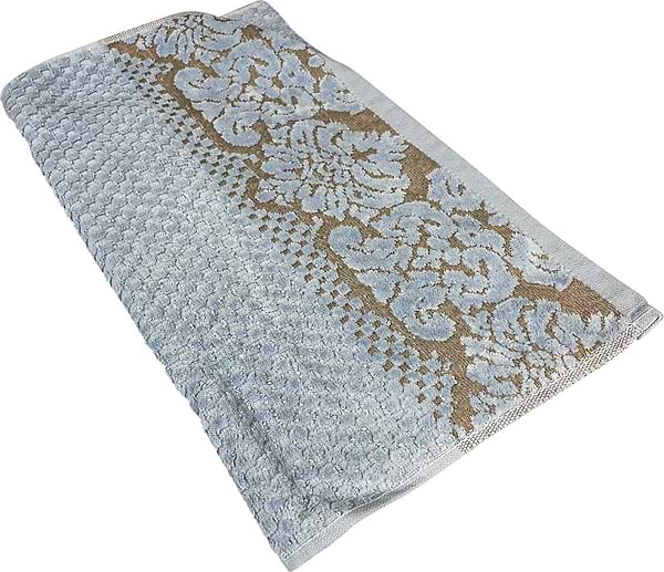 Фото - Рушник для обличчя GM Textile Дамаск блакитний махровий велюр 50х90