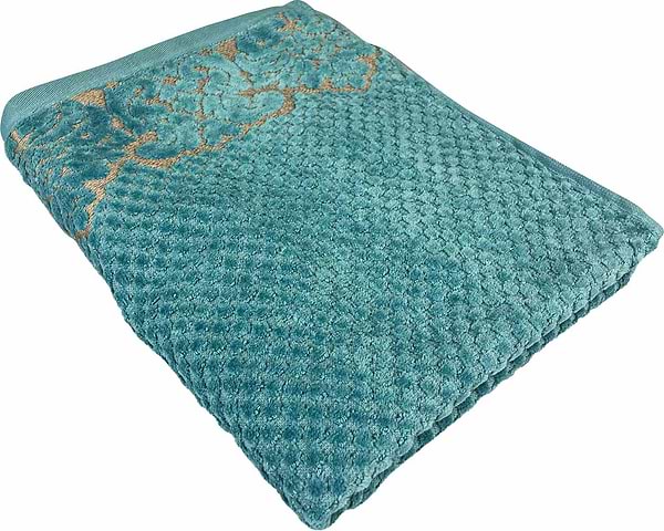 Фото - Рушник банний GM Textile Дамаск смарагдовий махровий велюр 70х140