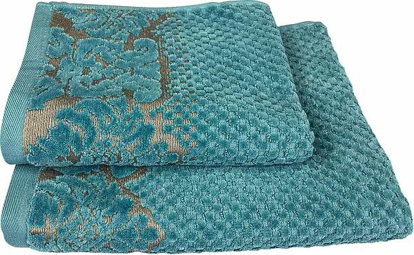 Фото - Рушник банний GM Textile Дамаск смарагдовий махровий велюр 70х140