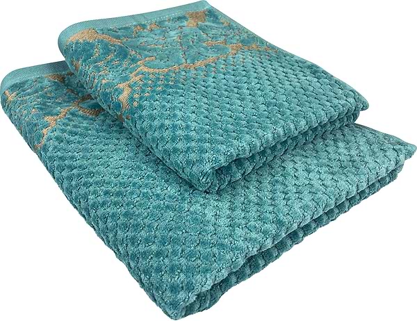 Фото - Рушник банний GM Textile Дамаск смарагдовий махровий велюр 70х140