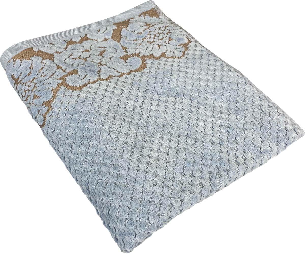 Полотенце банное GM Textile Дамаск голубой махровое велюр 70х140 - Фото 1