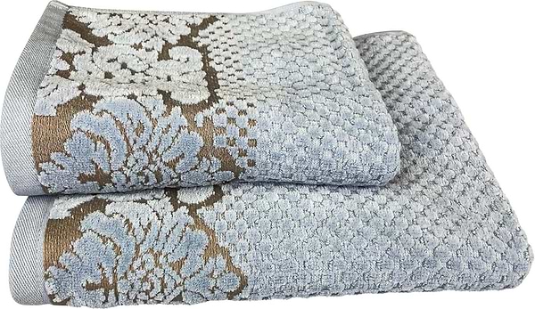 Фото - Рушник для обличчя GM Textile Дамаск блакитний махровий велюр 50х90