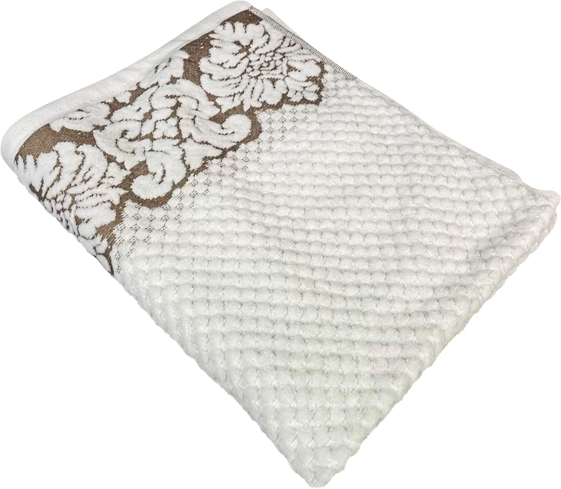 Полотенце банное GM Textile Дамаск белое махровое велюр 70х140 - Фото 1