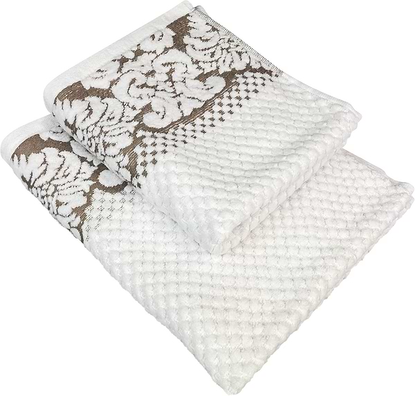 Фото - Рушник для обличчя GM Textile Дамаск білий махровий велюр 50х90