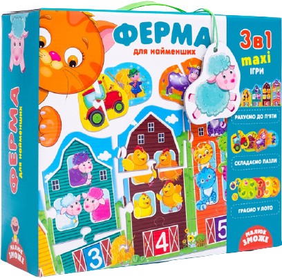 Настільна гра розвиваюча (3-4 роки) Vladi Toys 3 в 1 "Ферма" (укр) (VT2901-03) - Фото 1