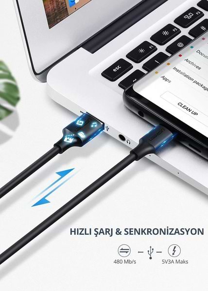 Фото - Кабель синхронизации данных UGREEN US287 USB - Type-C Cable 2 м White (60123)