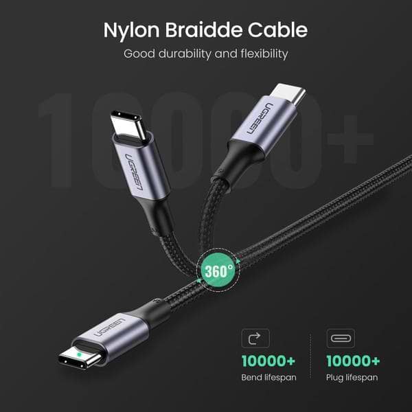 Фото - Кабель синхронізації даних UGREEN US316 Type-C - Type-C 100W 5A Cable Alum. 2 м Black (70429)