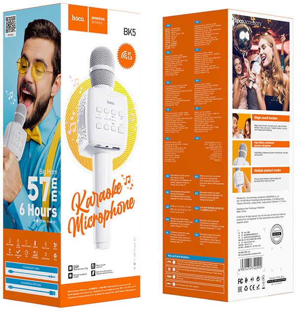 Фото - Мікрофон вокальний бездротовий HOCO BK5 White (6931474742292)