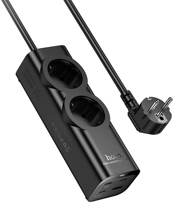 Сетевой фильтр HOCO NS10 Wisdom 2-position (PD67W/3C1A) EU/GER Black (6942007638500)