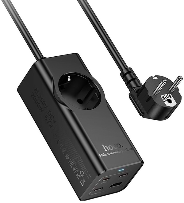 Фото - Сетевой фильтр HOCO NS9 Wisdom 1-position (PD67W/3C1A) desktop socket EU/GER Black (6942007638494)