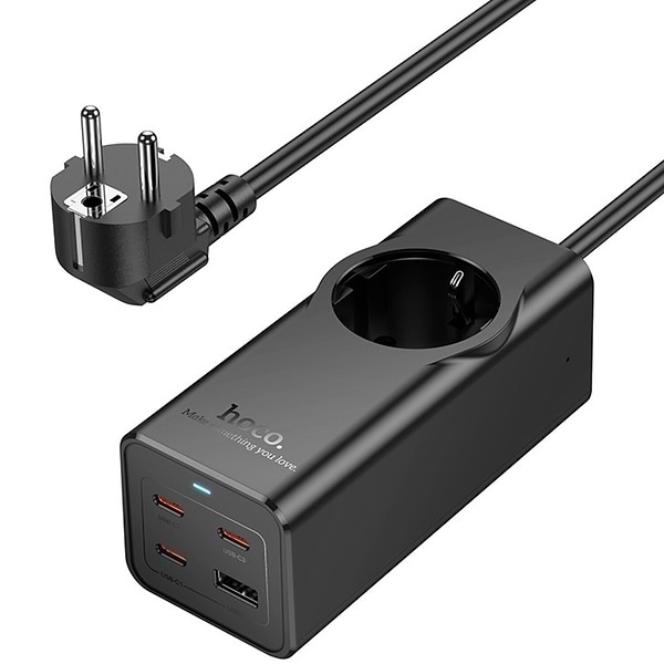 Фото - Сетевой фильтр HOCO NS9 Wisdom 1-position (PD67W/3C1A) desktop socket EU/GER Black (6942007638494)