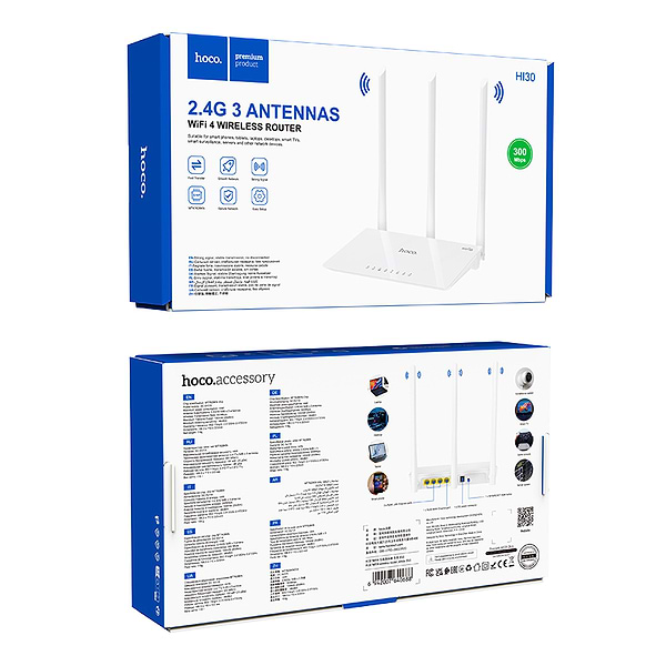 Фото - Маршрутизатор интернет WiFi4 HOCO HI30 WiFi4 EU (6942007640688)