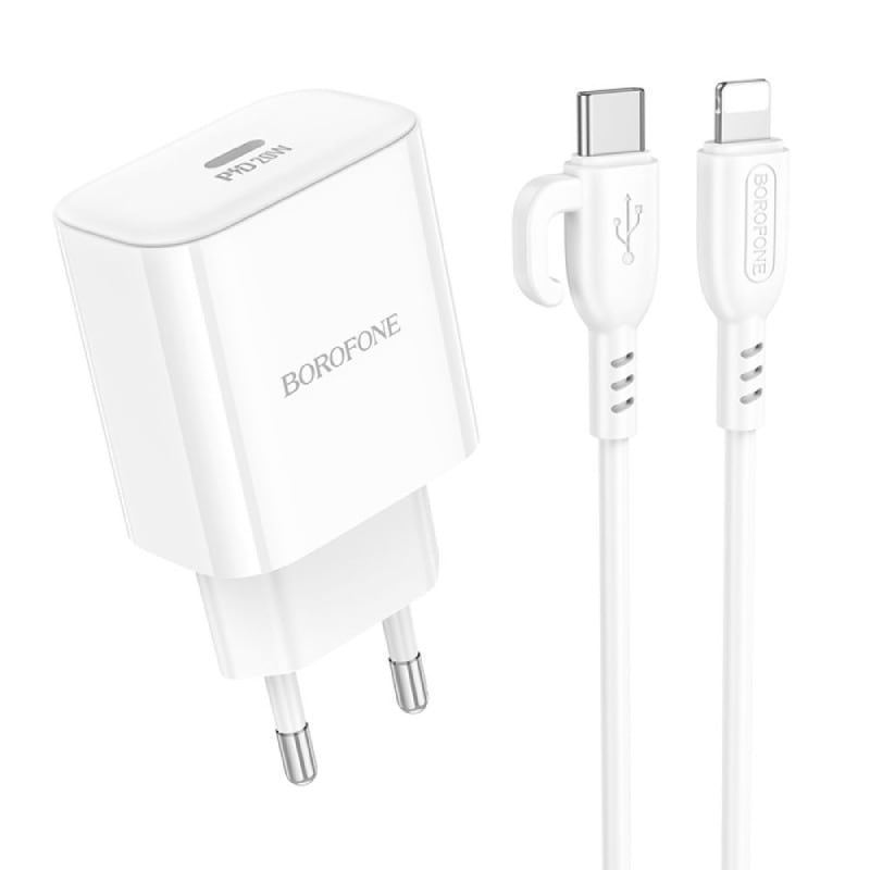 Мережевий зарядний пристрій BOROFONE BA81A single port PD20W charger set C to iP EU White (6941991108198)