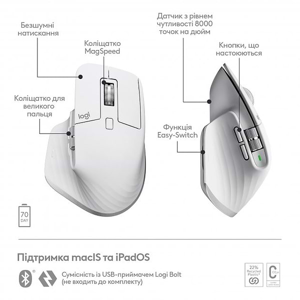 Фото - Мышь беспроводная Logitech MX Master 3S For Mac Performance Wireless Mouse Pale Grey (910-006572)
