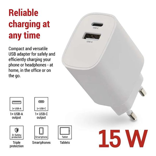 Фото - Сетевое зарядное устройство EMOS V02B15 1xUSB-A, 1xUSB-C 15W 220V (V02B15)